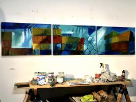 work in progress on 'Stacked' triptych 