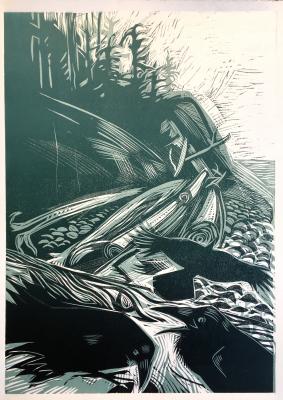 woodcut, Haida Gwaii series, 